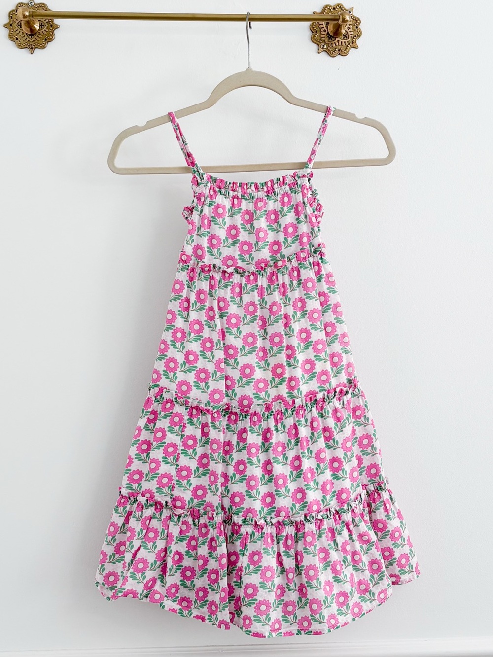 Mini Boden Floral Tiered Pink Dress 7 8